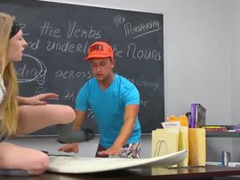 Skinny Avril Hall Fucks A Surfer Jock After Class